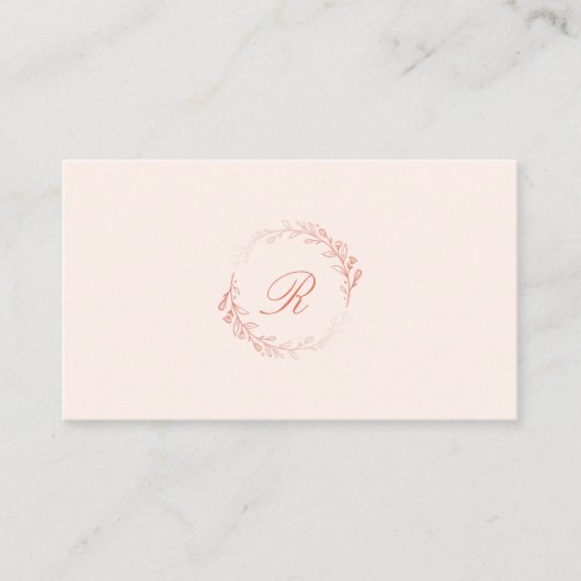 Boho Blush Waterverf Floral Crest Krans Monogram Visitekaartje (Voorkant)
