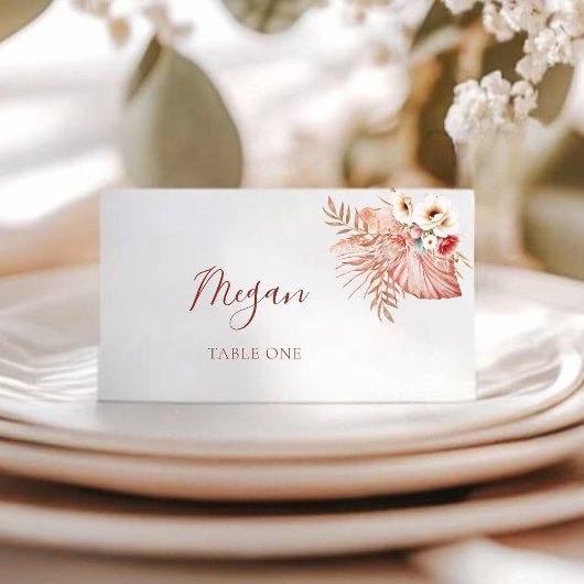 Boho Blush Waterverf Floral Wedding Place Card Plaatskaartje