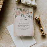 Boho Blush Waterverf Flowers | Weddengegevens Informatiekaartje<br><div class="desc">Deze eenvoudige, elegante informatie van de trouwgast detailleert omhullingskaarten voorzien van een boho rustic bouquet van waterverf bloemen en groen in neutrale tinten van perzik terracotta en ivoor, met donkere tekst op een waterverf die een donkere achtergrond ziet. Voeg je trouwreceptie-informatie toe, rijaanwijzingen, accommodatiedetails, al het andere wat je gasten...</div>