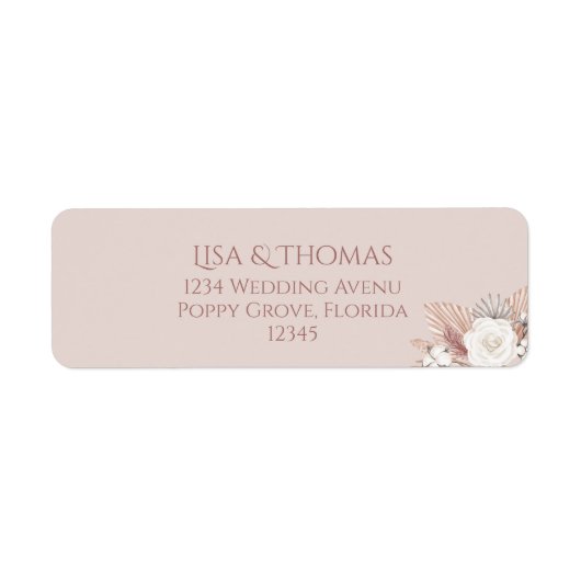 Boho Blush Wedding Invite Return Label (Voorkant)