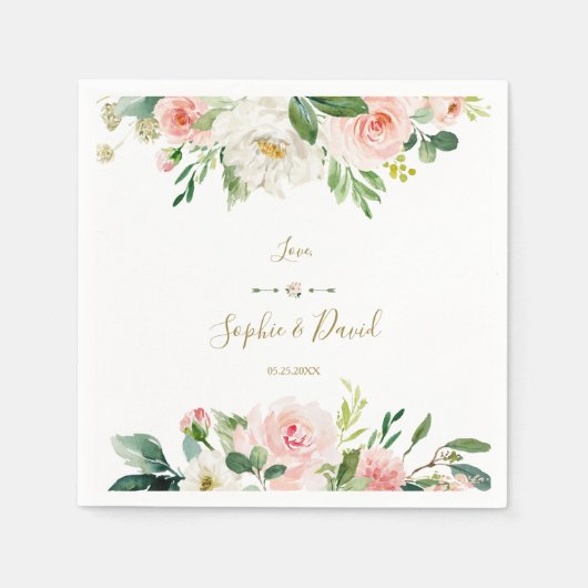 Boho Blush White Flowers Handwriting Weddenschap Servet (Voorkant)
