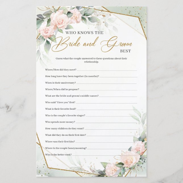 Boho Blush Wie kent de bruid en bruidegom het best (Voorkant)