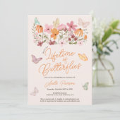Boho blush wilde bloemen vlinders vrijgezellenfees kaart (Staand voorkant)