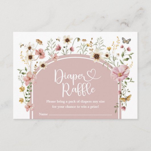 Boho Blush Wildflower Luier Raffle Baby Meisje Informatiekaartje (Voorkant)