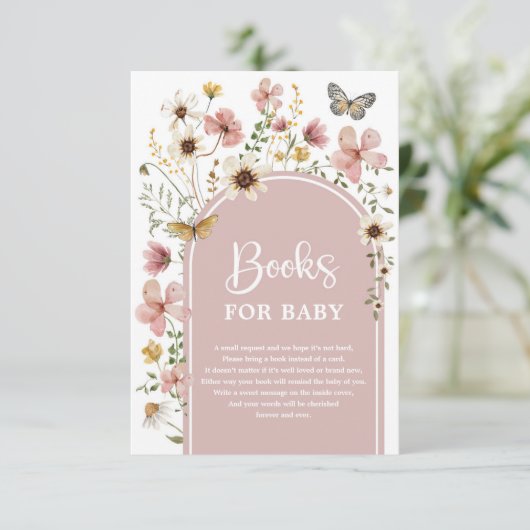 Boho Blush Wildflower Meadow Boeken voor Baby Meis Informatiekaartje (Staand voorkant)
