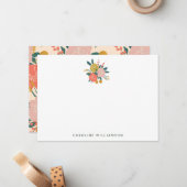 Boho Blush Yellow Botanical Flowers gepersonalisee Notitiekaartje (Voorkant / Achterkant in situ)