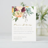 Boho Blush Yellow Oranje Floral Wedding Detail Informatiekaartje (Staand voorkant)