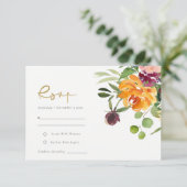 Boho Blush Yellow Sinaasappel Floral Wedding RSVP (Staand voorkant)