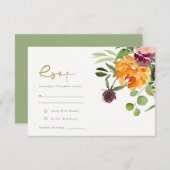Boho Blush Yellow Sinaasappel Floral Wedding RSVP (Voorkant / Achterkant)