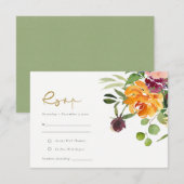 Boho Blush Yellow Sinaasappel Floral Wedding RSVP Kaartje (Voorkant / Achterkant)