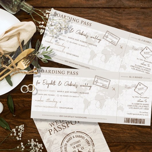 Boho Boarding Pass Bestemming Bruiloft Kaart