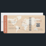 Boho Boarding Pass Bestemming bruiloft QR-code Kaart<br><div class="desc">Terracotta Boho Boarding Pass bruiloft ticket uitnodiging met een bestemming wereldkaart,  Huwelijkspas,  Destination Wedding,  Paspoort met QR code Rsvp kaart.</div>