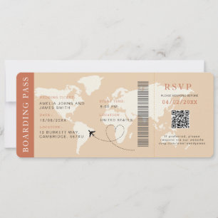 Boho Boarding Pass Bestemming bruiloft QR-code Kaart