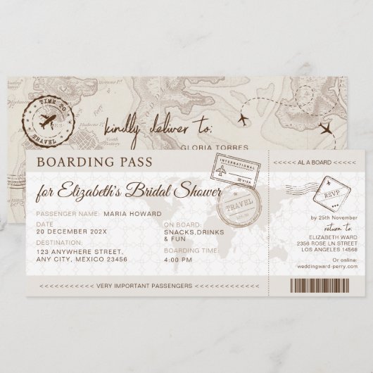 Boho Boarding Pass Bestemming Vrijgezellenfeest Kaart (Voorkant / Achterkant)