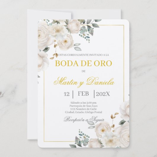 Boho boda de oro con flor blanca kaart (Voorkant)