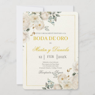 Boho boda de oro con flor blanca kaart