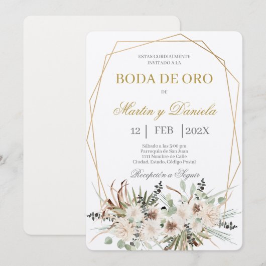 Boho boda de oro con flor blanca kaart (Voorkant / Achterkant)