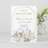 Boho boda de oro con flor blanca kaart (Staand voorkant)