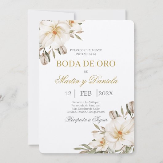 Boho boda de oro con flor blanca kaart (Voorkant)
