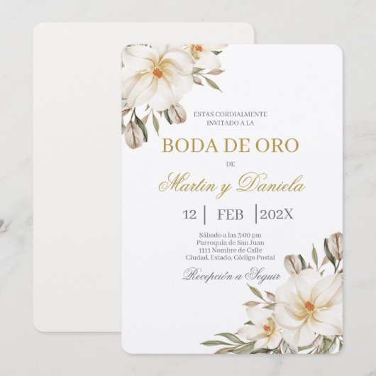 Boho boda de oro con flor blanca kaart (Voorkant / Achterkant)