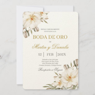 Boho boda de oro con flor blanca kaart