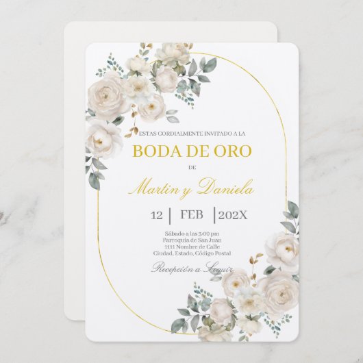 Boho boda de oro con flor blanca kaart (Voorkant / Achterkant)