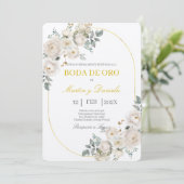 Boho boda de oro con flor blanca kaart (Staand voorkant)