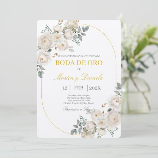 Boho boda de oro con flor blanca kaart (Staand voorkant)
