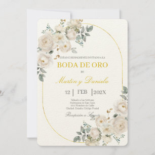 Boho boda de oro con flor blanca kaart
