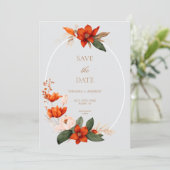 Boho boeket met vurige bloem Save The Date (Staand voorkant)