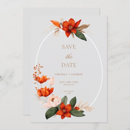 Boho boeket met vurige bloem Save The Date (Voorkant / Achterkant)