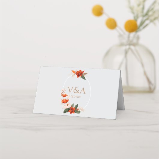 Boho boeket met vurige bloemen plaatskaartje (Achterkant)