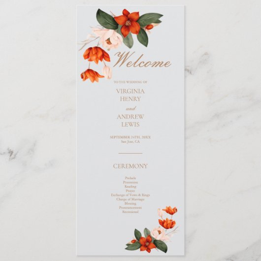 Boho boeket met vurige bloemen programmakaart (Voorkant)