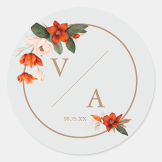 Boho boeket met vurige bloemen ronde sticker