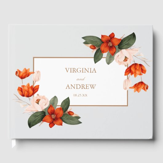 Boho boeket met vurige bloemen Witte bloemen Gastenboek (Voorkant)