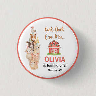 Boho Boerderij Dier 1e Verjaardag Cute Rustieke Ronde Button 3,2 Cm