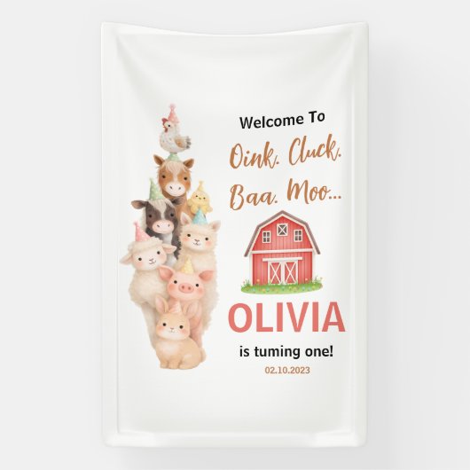 Boho Boerderij Dier 1e Verjaardag |Mooie Rustieke Spandoek (Verticaal)