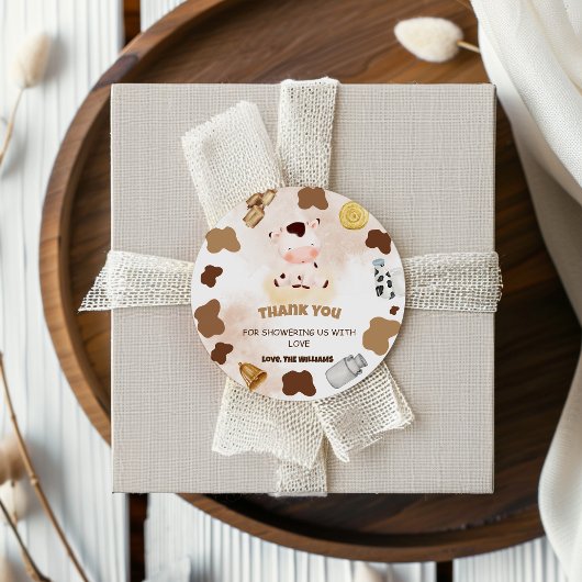 Boho Boerderij Koe Baby shower Dank u Ronde Sticker