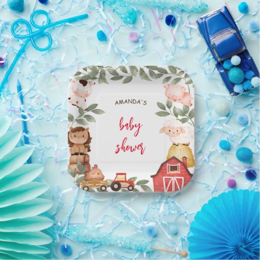 Boho Boerderij Leuke Dieren Baby shower Papieren Bordje (Feest)