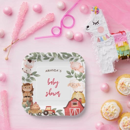 Boho Boerderij Leuke Dieren Baby shower Papieren Bordje (Feest)