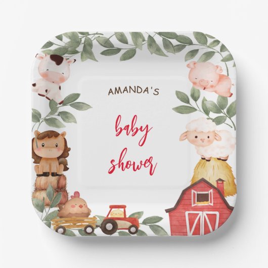 Boho Boerderij Leuke Dieren Baby shower Papieren Bordje (Voorkant)