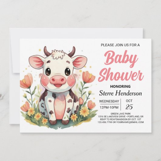 Boho Boerderij Online Koe Baby shower Kaart (Voorkant)