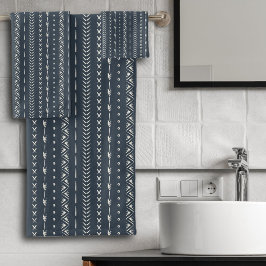 Boho boerderij pijl streep geometrisch donkerblauw bad handdoek