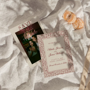 Boho Boergondië Bloem Botanische Foto Bruiloft Save The Date