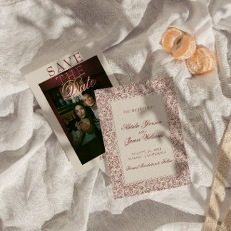 Boho Boergondië Bloem Botanische Foto Bruiloft Save The Date