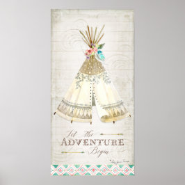 Boho Boheem Laat het Avontuur Beginnen Teepee Hout Poster