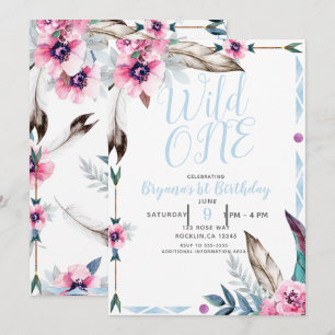 Boho Boheem Tribal Bloemrijke Waterverf WILD ONE Kaart