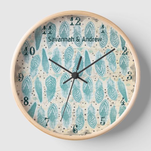 Boho Boheem Verwrongen Turquoise Veer Patroon (Voorkant)