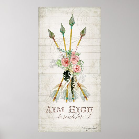 Boho Boheemien Hoog Ambities Pijlen Veren Rustiek Poster (Voorkant)