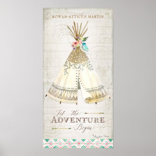 Boho Boheemien Laat het Avontuur Beginnen Teepee H Poster (Voorkant)